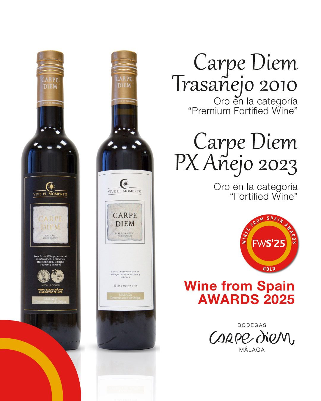 Dos nuevas medallas para los vinos de Málaga. Carpe Diem reafirma que los vinos tradicionales de Málaga son un referente en el mercado gourmet.